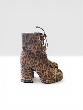 Schutz Leopard Platform Boots Lace Up Block Heel Size 8 NWT $395
